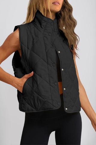 Snap Down Texture Vest Coat with Pockets - Divacious