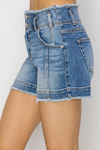 High Rise Seam Detailed Raw Edge Denim Shorts Divacious