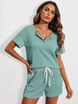 Notched Short Sleeve Top and Shorts Set Trendsi