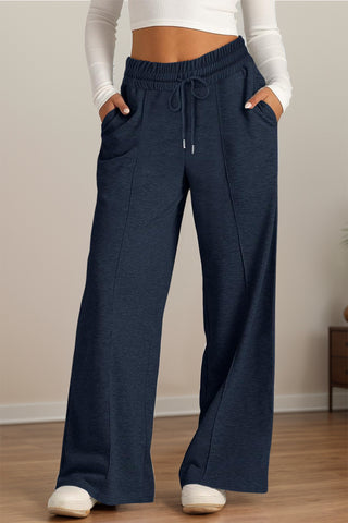 Drawstring Elastic Waist Wide Leg Pants - Divacious