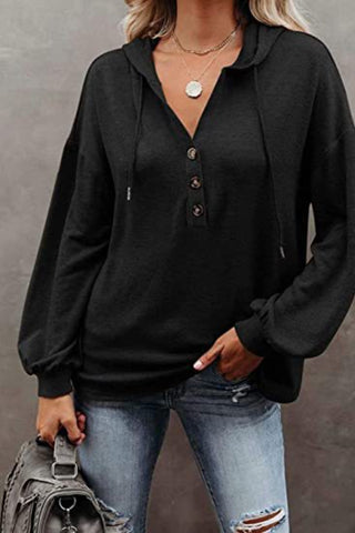 Buttoned Drop Shoulder Hoodie Divacious