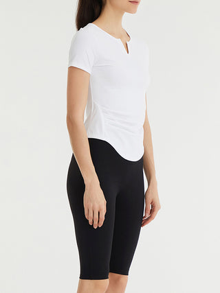 Notched Neck Short Sleeve Active Top Trendsi