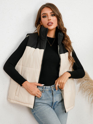 Two-Tone Zip-Up Vest Trendsi