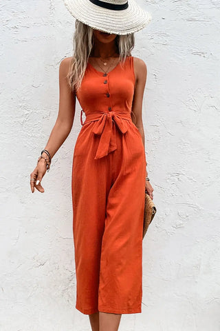 Tie Belt Sleeveless Jumpsuit with Pockets Divacious