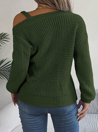 Asymmetrical Neck Long Sleeve Sweater Divacious