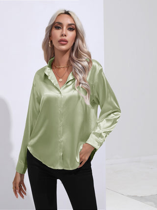 Collared Neck Buttoned Long Sleeve Shirt Divacious