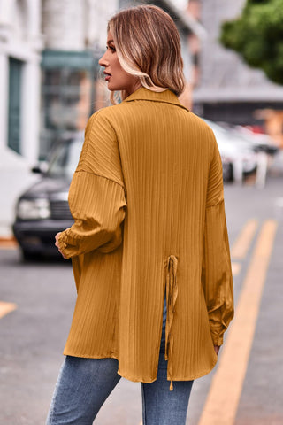 Slit Dropped Shoulder Longline Shirt Divacious