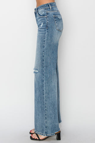 Full Size High Waist Distressed Wide Leg Jeans Divacious