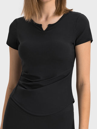 Millennia Notched Short Sleeve Active T-Shirt Trendsi