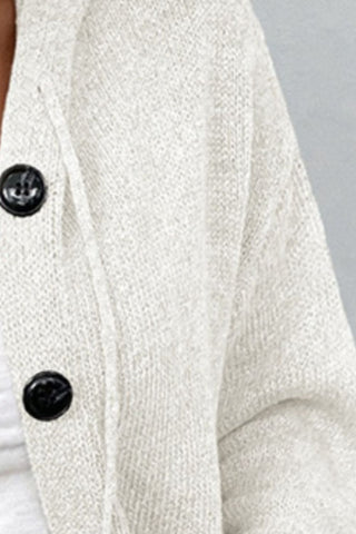 Drawstring Button Up Hooded Cardigan Divacious