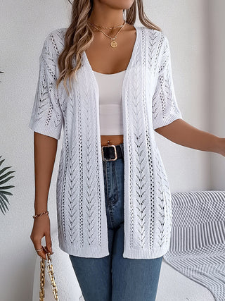 Openwork Open Front Half Sleeve Cardigan Divacious