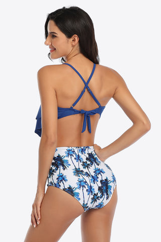 Botanical Print Ruffled Two-Piece Swimsuit Divacious