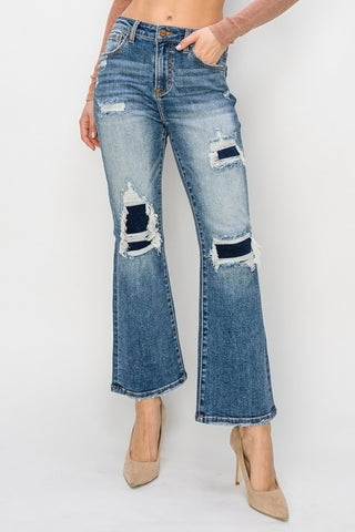 Full Size High Rise Distressed Ankle Flare Jeans Divacious