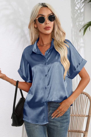 Collared Neck Short Sleeve Shirt Divacious