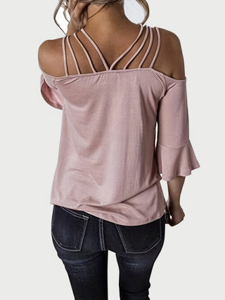 Full Size Cold Shoulder Three-Quarter Sleeve Blouse Divacious