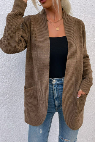 Open Front Rib-Knit Cardigan with Pockets Divacious