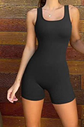 Square Neck Wide Strap Active Romper Divacious