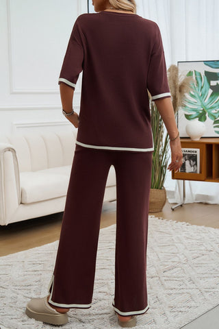 Contrast Trim Half Sleeve Top and Pants Set - Divacious