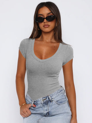 Scoop Neck Cap Sleeve T-Shirt Divacious