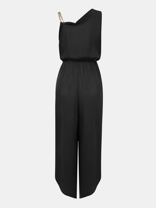 Chain Detail Asymmetrical Neck Jumpsuit Divacious