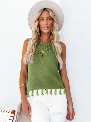 Cutout Tassel Round Neck Tank Divacious