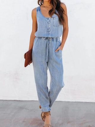 Drawstring Waist Sleeveless Jumpsuit Divacious