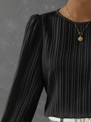 Round Neck Long Sleeve Blouse - Divacious