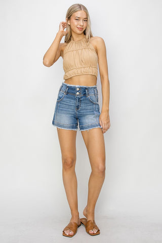 High Rise Seam Detailed Raw Edge Denim Shorts Divacious