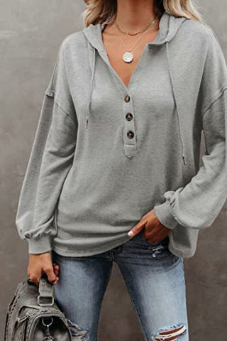 Buttoned Drop Shoulder Hoodie Divacious