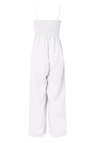 Smocked Spaghetti Strap Wide Leg Jumpsuit Divacious