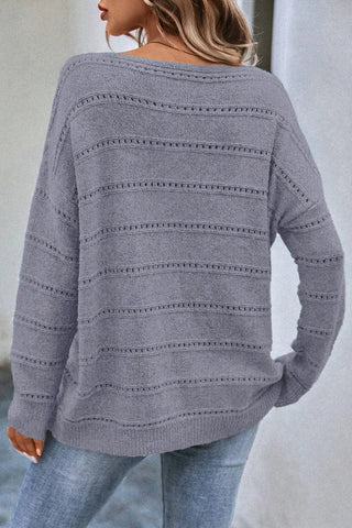 Boat Neck Dropped Shoulder Sweater Divacious