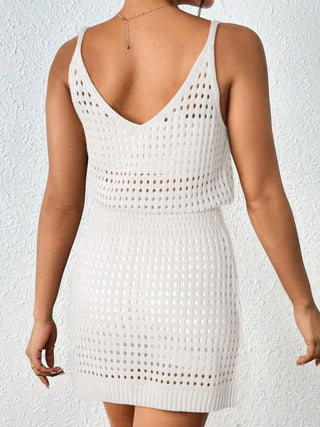 Openwork V-Neck Sleeveless Cover Up Dress Divacious