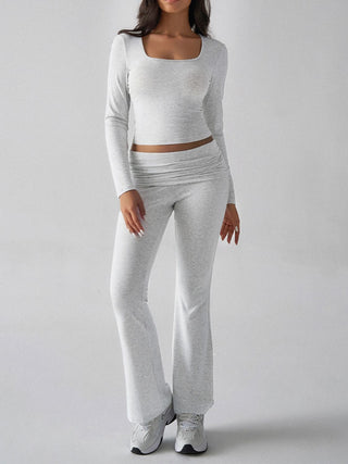 Square Neck Long Sleeve Top and Pants Set - Divacious