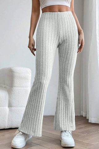 Full Size Ribbed High Waist Flare Pants Divacious