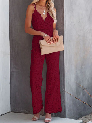 Lace V-Neck Spaghetti Strap Jumpsuit Trendsi