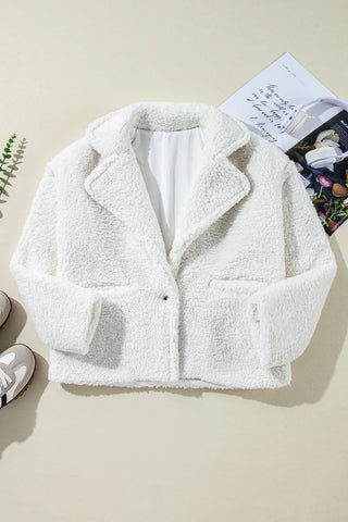 Fuzzy One Button Long Sleeve Jacket Divacious