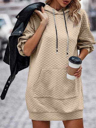 Textured Drawstring Tunic Hoodie Divacious