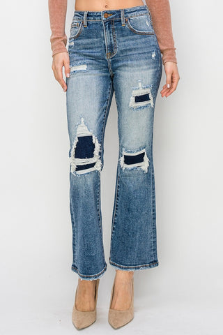 Full Size High Rise Distressed Ankle Flare Jeans Divacious