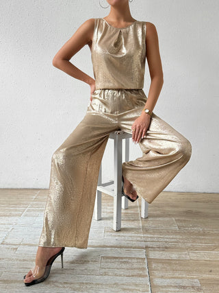 Honey Round Neck Sleeveless Top and Pants Set Trendsi