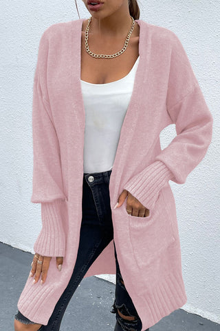 Open Front Dropped Shoulder Pocketed Cardigan Divacious