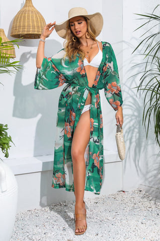 Floral Tie Waist Duster Cover Up Divacious