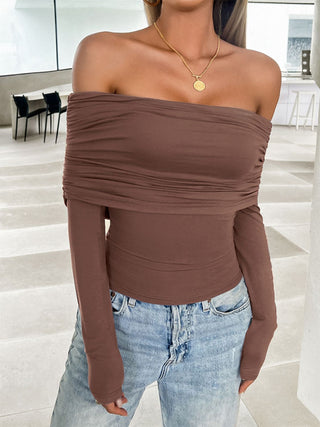 Ruched Off-Shoulder Long Sleeve T-Shirt Divacious