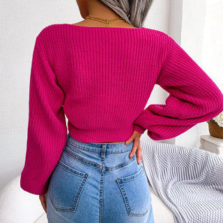 Tie-Front Rib-Knit Cropped Sweater Divacious