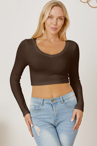 Round Neck Long Sleeve Cropped T-Shirt Divacious