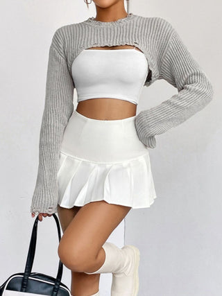 Distressed Long Sleeve Cropped Sweater Divacious