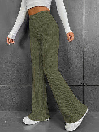 Ribbed High Waist Bootcut Pants Divacious