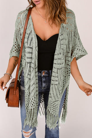 Openwork Open Front Cardigan with Fringes Divacious