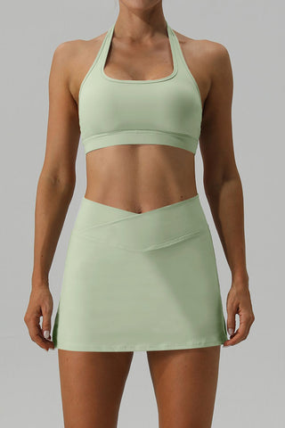 Halter Neck Tank and Slit Skirt Active Set Trendsi