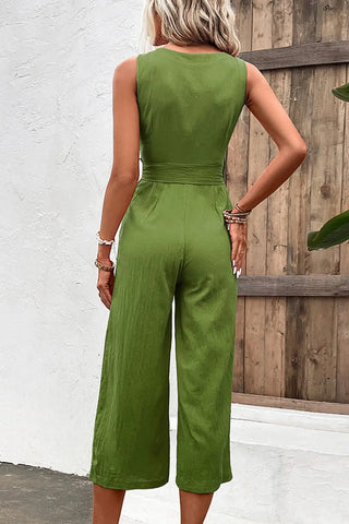 Tie Belt Sleeveless Jumpsuit with Pockets Divacious