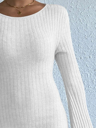 Backless Round Neck Long Sleeve Sweater Dress Divacious